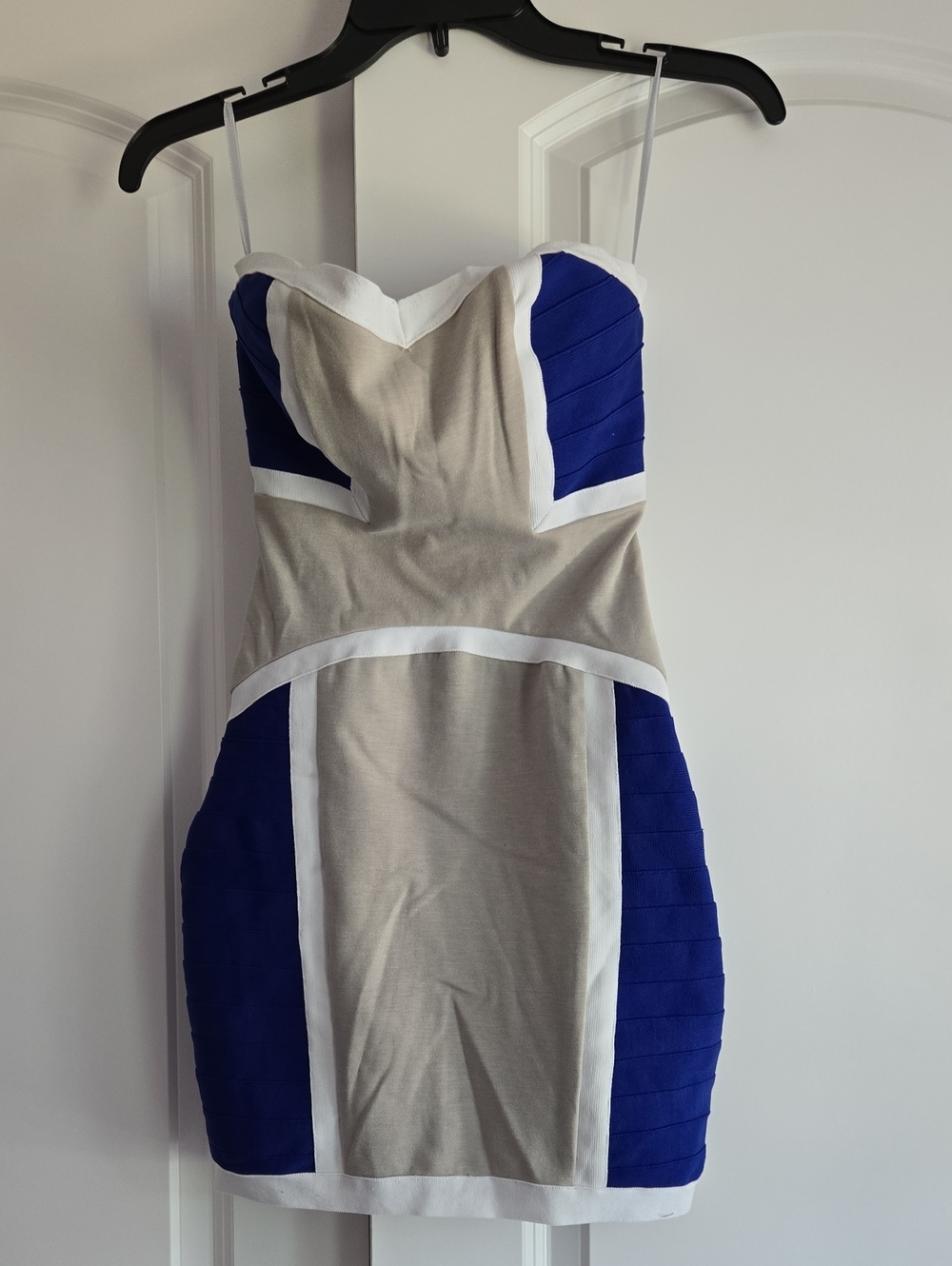 WOW couture Strapless Colorblock Mini Dress in Blue, White & Cream